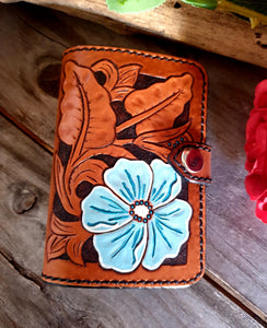 Western Style Hand Carved Card Wallet - Painted Flower