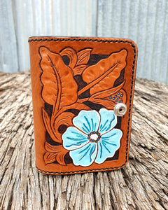 Western Style Hand Carved Card Wallet - Painted Flower