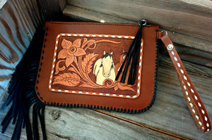 Western Style Hand Carved Fringed Clutch - The Buckskin and The Bay