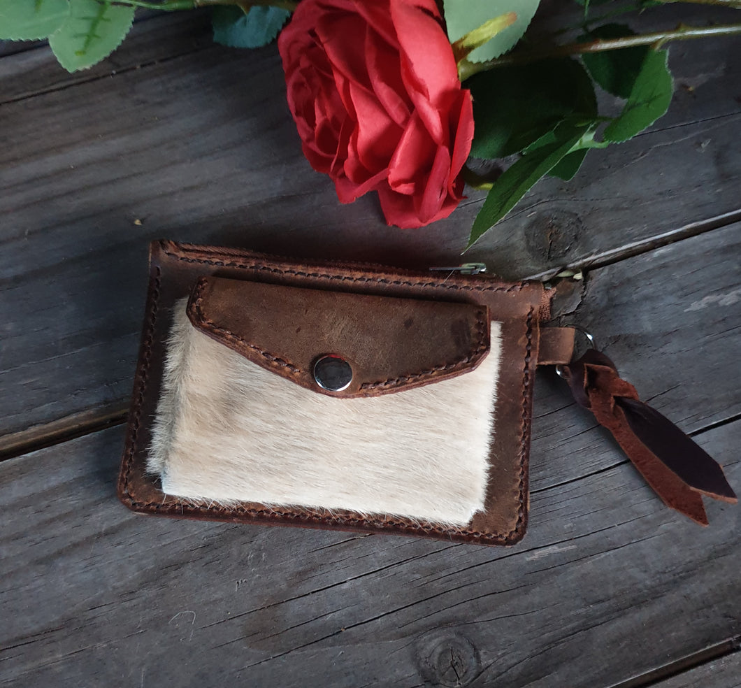 Small Western 'Viking Cowgirl' Card/Cash Wallet with Hair On Hide