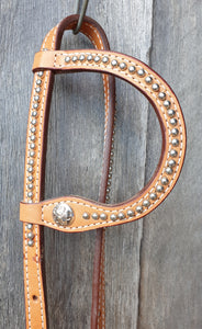 LIGHT TAN ONE EARRED BRIDLE with DECORATIVE RIVETS