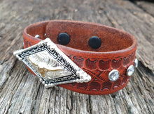 Load image into Gallery viewer, GENUINE LEATHER CUFF with STEER HEAD CONCHO
