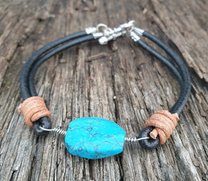 GENUINE LEATHER BRACELET with TURQUOISE NUGGET - 000222