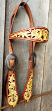 Load image into Gallery viewer, FLORAL CARVED BUCKAROO STYLE HEADSTALL
