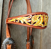 Load image into Gallery viewer, FLORAL CARVED BUCKAROO STYLE HEADSTALL
