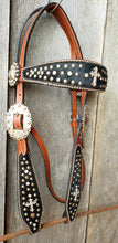 Load image into Gallery viewer, BLACK HAIR ON HIDE CROSS HEADSTALL
