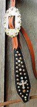 Load image into Gallery viewer, BLACK HAIR ON HIDE CROSS HEADSTALL
