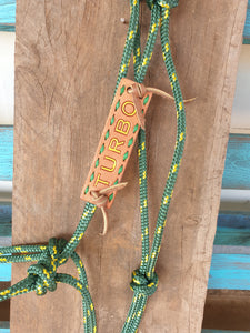 STANDARD ROPE HALTER with LEATHER NAME PLATE